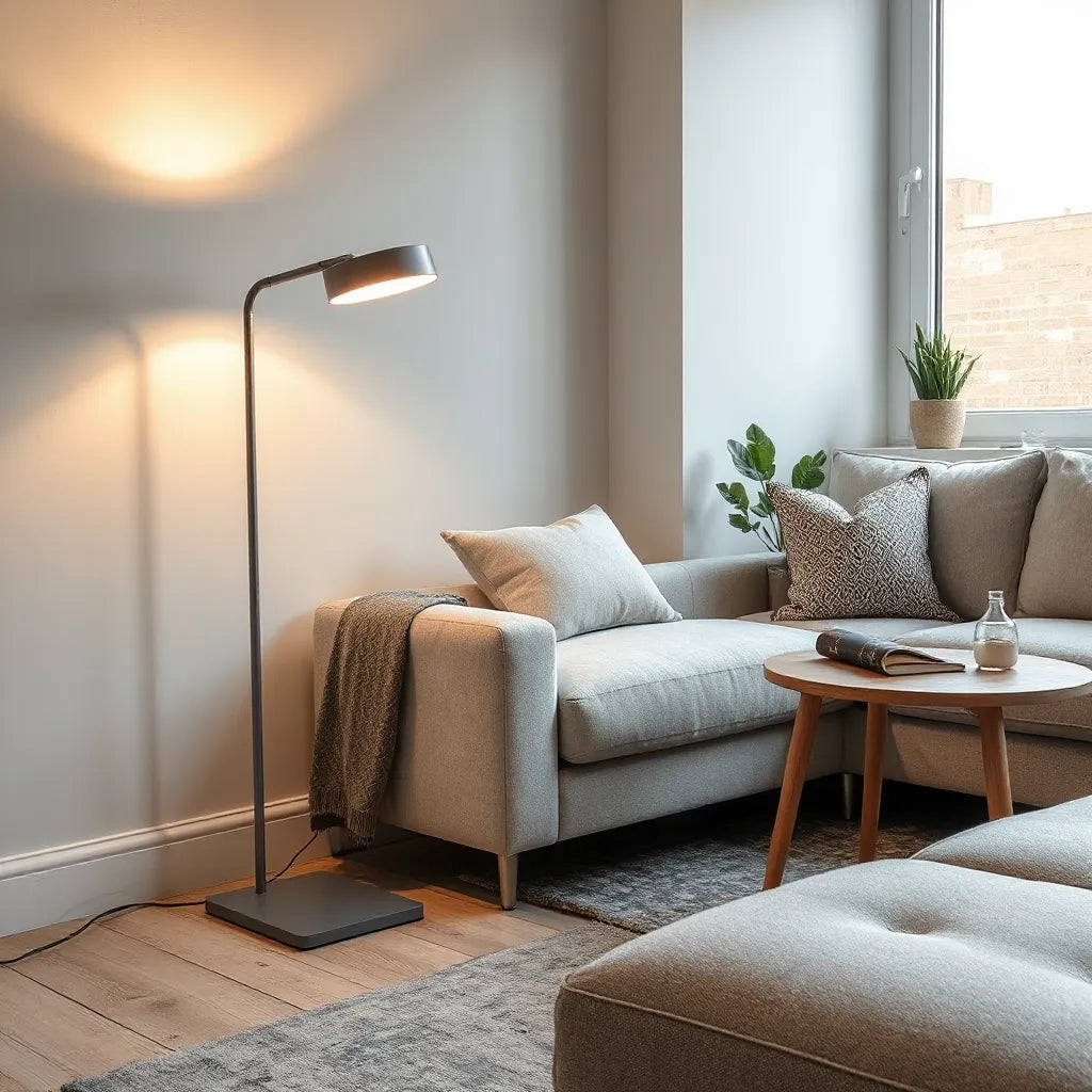 Multifunctional lamp set creating adjustable warm light in a modern living room